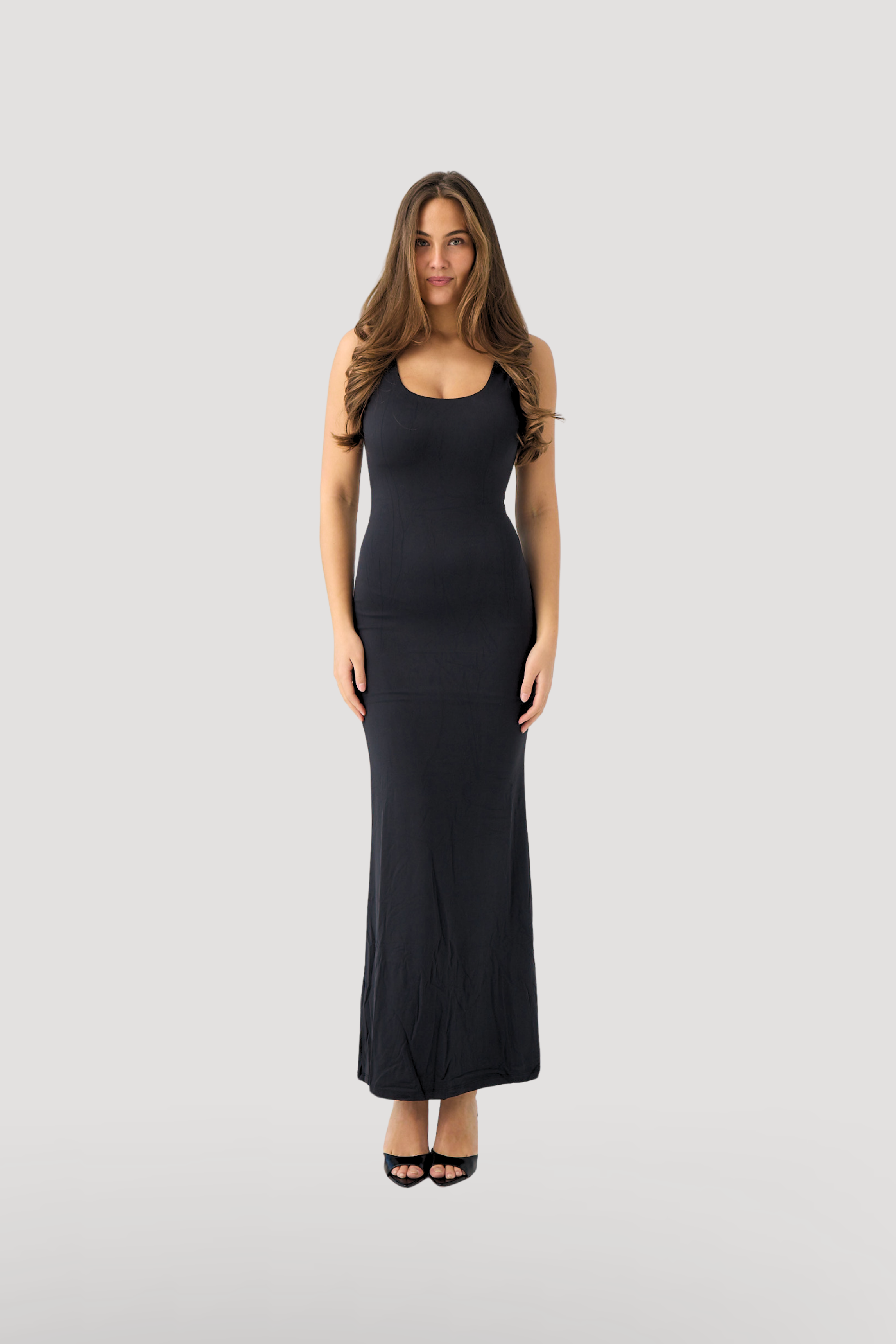 long dresses with no back Nude Pink Strapless Satin Maxi Dress